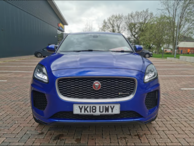 JAGUAR E-PACE R-DYNAMIC I AWD AUTO ENGINE SIZE 2.0 Litres FUEL PETROL BODY 5 DOOR ESTATE TRANSMISSION AUTOMATIC SEATS 5 COLOUR BLUE REG DATE 30/03/2018 26300 Miles YK18 UWY