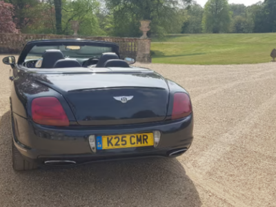 BENTLEY MODEL CONTINENTAL GTC AUTO ENGINE CC 5998 cc ENGINE SIZE 6.0 Litres FUEL PETROL BODY 2 DOOR CONVERTIBLE TRANSMISSION AUTOMATIC SEATS 4 COLOUR BLACK REG DATE 01/09/2007 82,00 miles K25 CMR