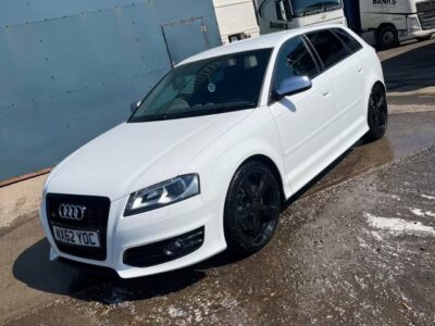 AUDI MODEL S3 S LINE BLACK EDIT TFSI QUAT ENGINE SIZE 2.0 Litres FUEL PETROL BODY 5 DOOR HATCHBACK TRANSMISSION MANUAL SEATS 5 COLOUR WHITE REG DATE 06/09/2012 MILEAGE: 87000 NX62 YOC